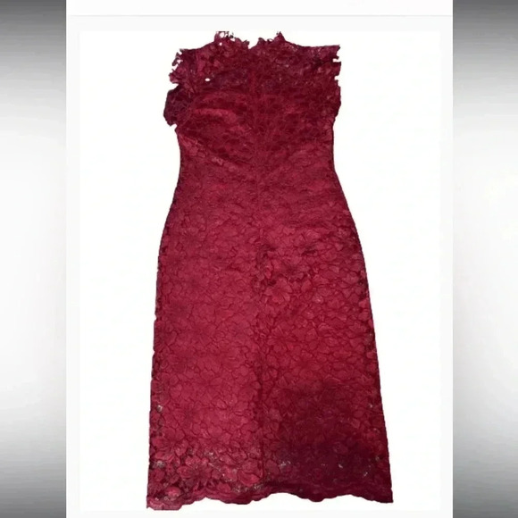ENFOCUS STUDIO BURGUNDY RED LACE SHEATH MIDI DRESS  CUFFSLEEVE  SIZE8 MEDIUM NWT - Picture 6 of 14